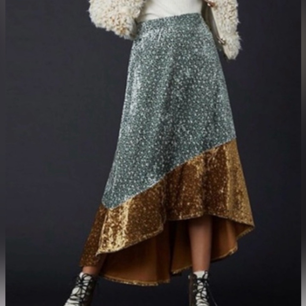 Anthropologie Porridge high low velvet skirt